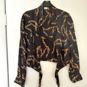 Black Silk Blouse with Gold Chain Decoration